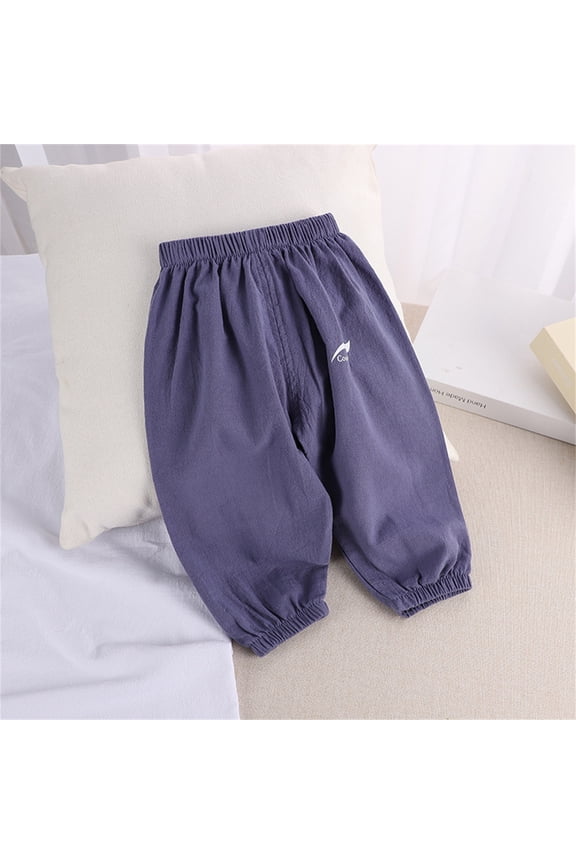 Boys and Girls Pants Solid Color Spring and Summer Long Pants for Kids Blue Size 2 T
