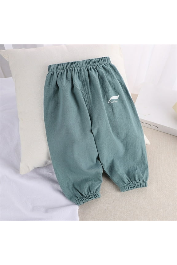 Boys and Girls Pants Solid Color Spring and Summer Long Pants for Kids Green Size 2 T