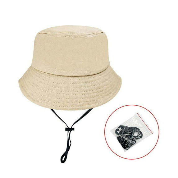 HAOTAGS Girls Sun Hat, Summer Bucket Adjustable Wide Brim Beach Hats Khaki Free Size