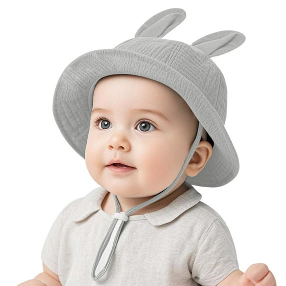 HAOTAGS Bucket Hats for Babies, Adjustable Solid Wide Brimmed Fisherman Hats Gray Free Size