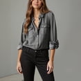 thumbnail image 1 of HAOTAGS Button Down Women Shirts Denim Gray Cute Shirts Solid Collared Long Sleeve Tops for Women, 1 of 6