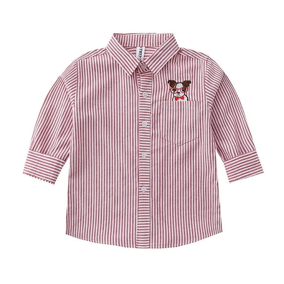 HAOTAGS Button-Up Shirts Boys Long Sleeve Shirts, Striped Cotton Classic Causal Shirt Pink 3 Years