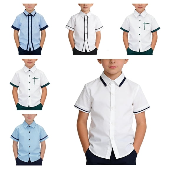 HAOTAGS Button-Up Shirts Boys,Short Sleeve Stretch Comfortable School Shirts White 11-12 T