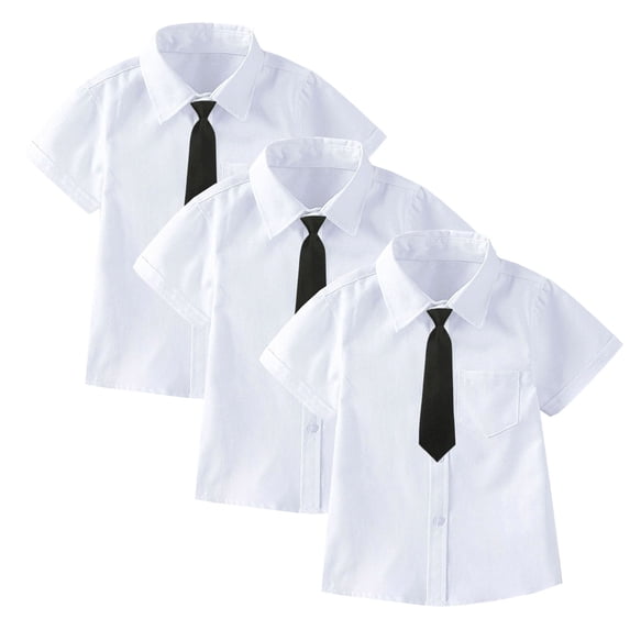 HAOTAGS Button-Up Shirts for Boys,School Uniform Short - Sleeve British Style 3 - Piece with Tie Set Black 14-15