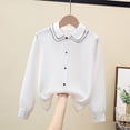 thumbnail image 1 of HAOTAGS Button-Up Shirts for Kids Girls Teen, Breathable Casual Long Sleeve Collared School Shirt White 12 Years, 1 of 3