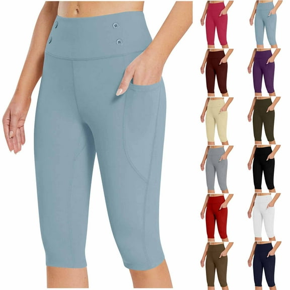 HAOTAGS Capri Pants for Women High Waisted Loose Yoga Pants with Pockets Casual Outdoor Pants Wine Size S