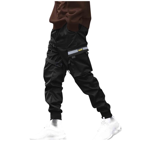 HAOTAGS Cargo Pants Men, Functional Straight Drawstring Casual Work Pants Black S
