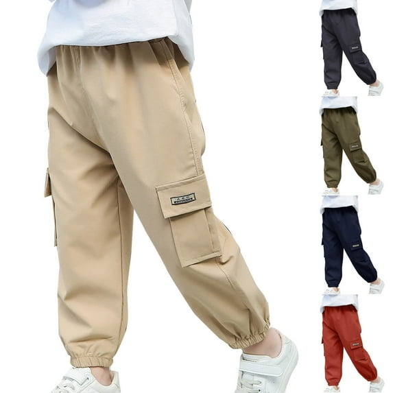 HAOTAGS Cargo Pants for Boys (2-14 Years ),Multiple Pockets Breathable Stretch Elastic Waist Childrens Jogger Pants Khaki 6-7Years