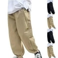 thumbnail image 1 of HAOTAGS Cargo Pants for Boys,Solid Color with Multiple Pockets Elastic Waist Work Pants for Teens Khaki 7 Years, 1 of 3
