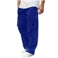 thumbnail image 1 of HAOTAGS Cargo Pants for Men, Button Zipper Multi-pocket Straight Leg Workout Trousers Blue XL, 1 of 9