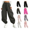 thumbnail image 1 of HAOTAGS Cargo Pants for Teen Girls (5-15), Casual Drawstring Waist Loose Fit Sport Long Pants Army Green 9-10Years, 1 of 7