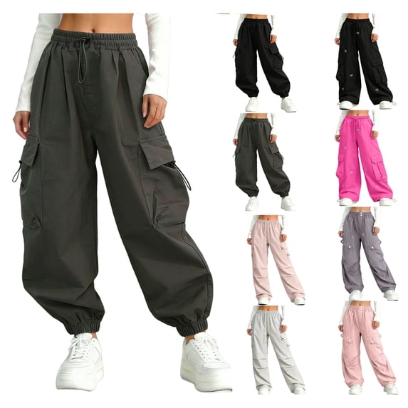 HAOTAGS Cargo Pants for Teen Girls (5-15), Casual Drawstring Waist Loose Fit Sport Long Pants Army Green 9-10Years