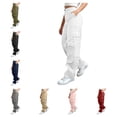 thumbnail image 1 of HAOTAGS Cargo Pants for Women,Stretch Waist Button Zip Utility Pockets Outdoor Hiking Pants White XL, 1 of 8