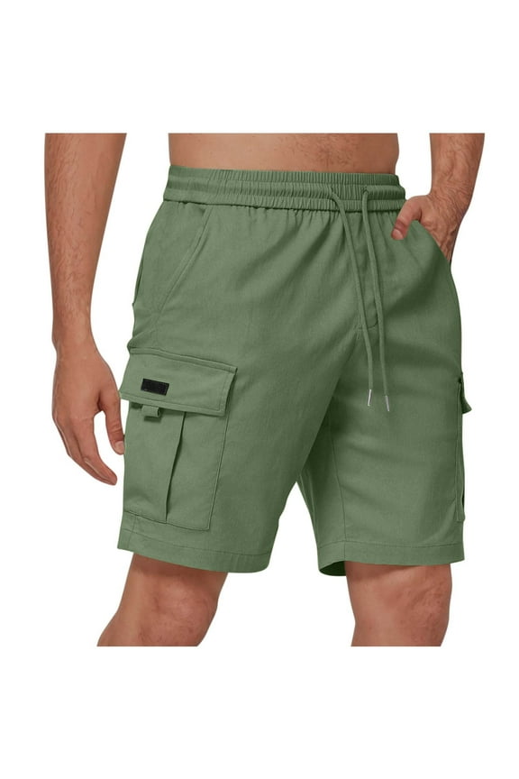 Cargo Shorts for Men Multi-pockets Relaxed Fit Elastic Waist Casual Summer Outdoor Cotton Shorts Blue Size 2XL