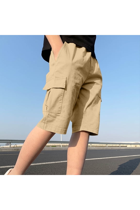 Cargo Shorts for Teen Boy (4-15) Summer Shorts Elastic Wasit Summer Lightweight Outerwear Shorts Khaki Size 10 Years