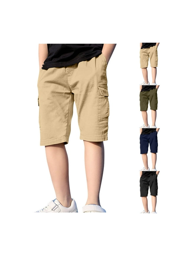 Cargo Shorts for Teen Boy (4-15) Summer Shorts Elastic Wasit Summer Lightweight Outerwear Shorts Khaki Size 5 Years