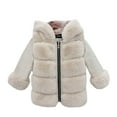 thumbnail image 1 of HAOTAGS Casual Girls' Faux Fur Zip Coat,Hooded Thickened Solid Color Zip-Up Warm Jacket Beige 7-8Years, 1 of 4