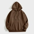thumbnail image 1 of HAOTAGS Casual Long Sleeve Hoodie Solid Pullover for Women Loose fit Fall Sweatshirt with Pocket Coffee Size 2XL, 1 of 5