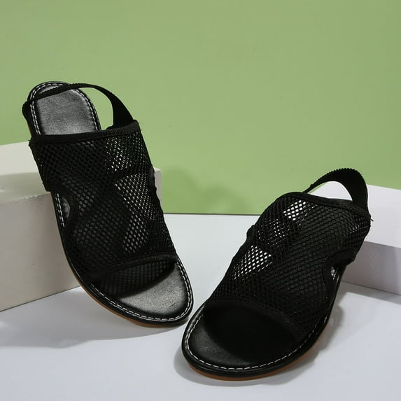 HAOTAGS Casual Summer Sandals for Women Flat Breathable Outdoor Beach Shoes for Women Black Size 5.5