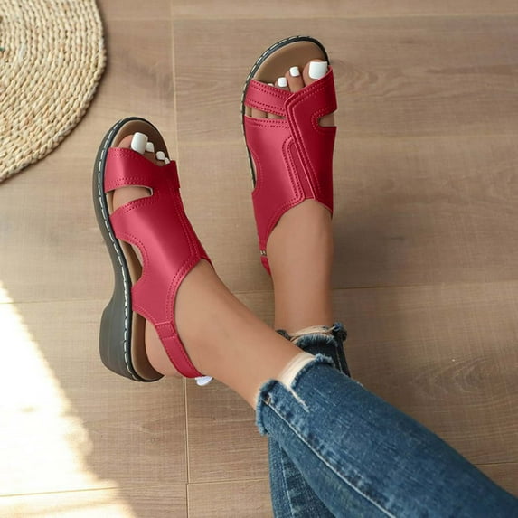 HAOTAGS Casual Summer Wedge Sandals for Women 2025 Spring Summer Sandals Red Size 6