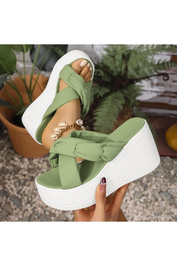 Casual Summer Wedge Sandals for Women Bowknot Dressy Walking Platform Sandals Green Size 6.5