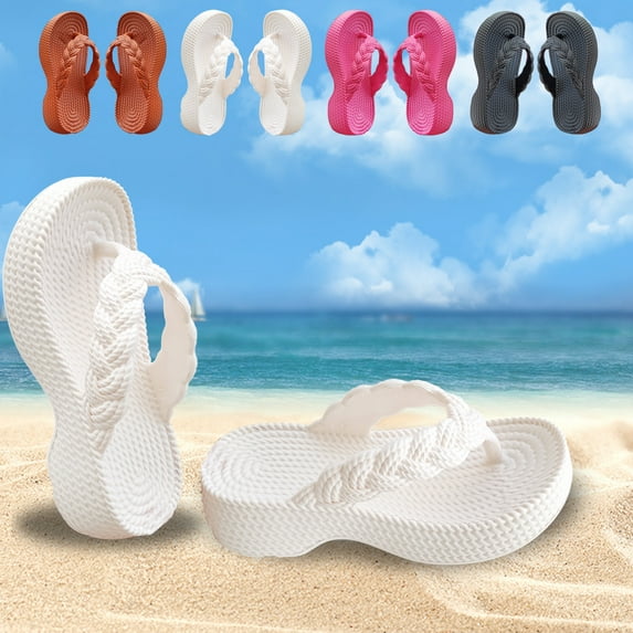 HAOTAGS Casual Summer Wedge Sandals for Women Fashion Solid Flip Flops White Size US:6