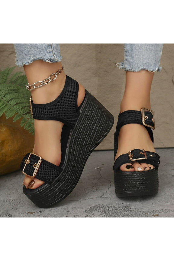 Casual Summer Wedge Sandals for Women Fish Mouth Walking Platform Shoes Black Size 7.5