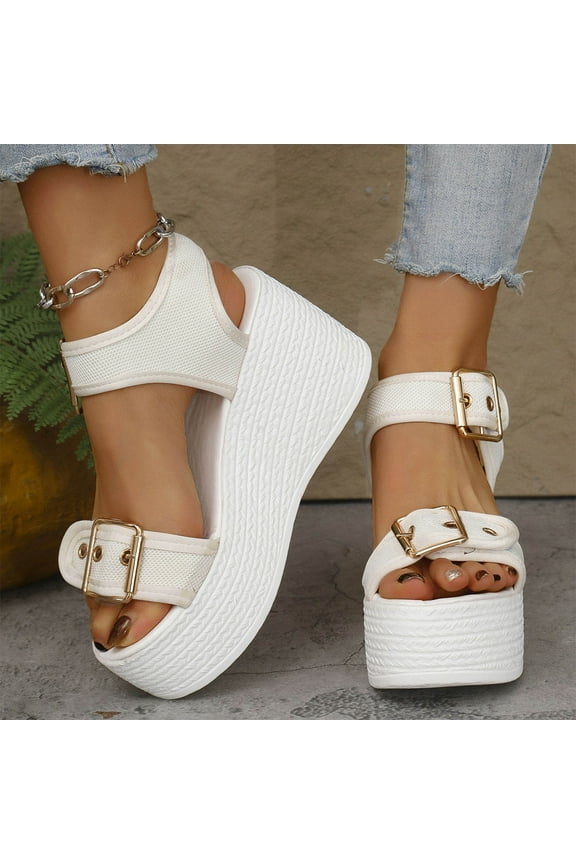 Casual Summer Wedge Sandals for Women Fish Mouth Walking Platform Shoes White Size 8
