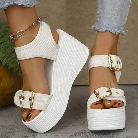 HAOTAGS Casual Summer Wedge Sandals for Women Fish Mouth Walking Platform Shoes White Size 8.5