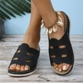 thumbnail image 1 of HAOTAGS Casual Summer Wedge Sandals for Women Flat Open Toe 2025 Beach Sandals for Vacation Black Size 5.5, 1 of 7