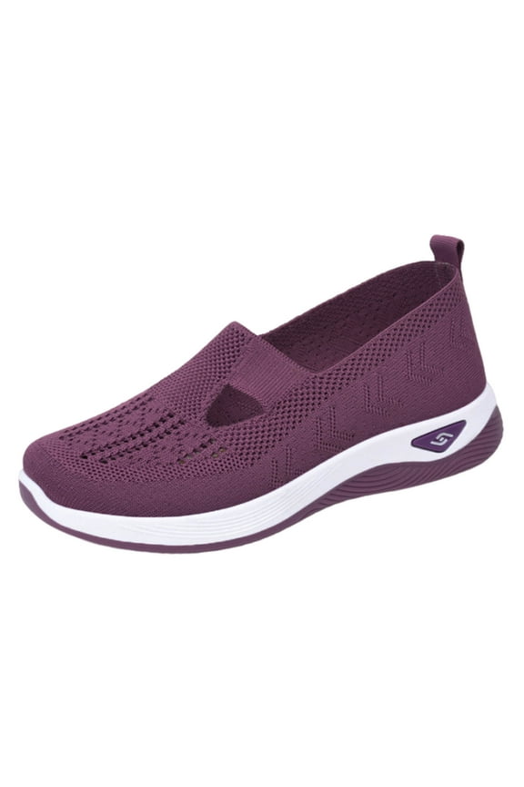 Casual Walking Sneakers Shoes for Women, Orthopedic Breathable Mesh Flat Slip On Comfortable Lightweight Outdoor Dress Shoes Purple 9.5