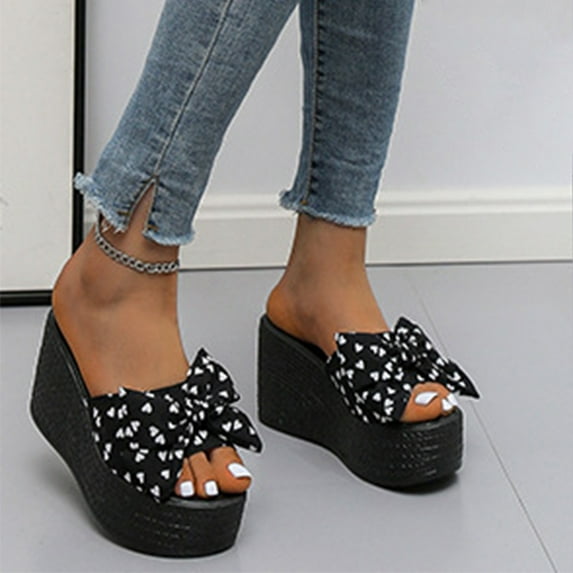 HAOTAGS Casual Walking Sandals for Ladies Platform Breathable Summer Wedge Sandals Black Size 7.5