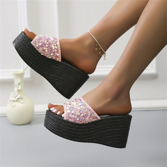 HAOTAGS Casual Walking Sandals for Ladies Platform Breathable Summer Wedge Sandals Pink Size 7.5