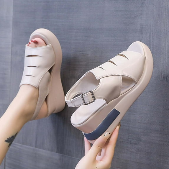 HAOTAGS Casual Walking Sandals for Ladies Platform Summer Wedge Sandals Beige Size 8.5
