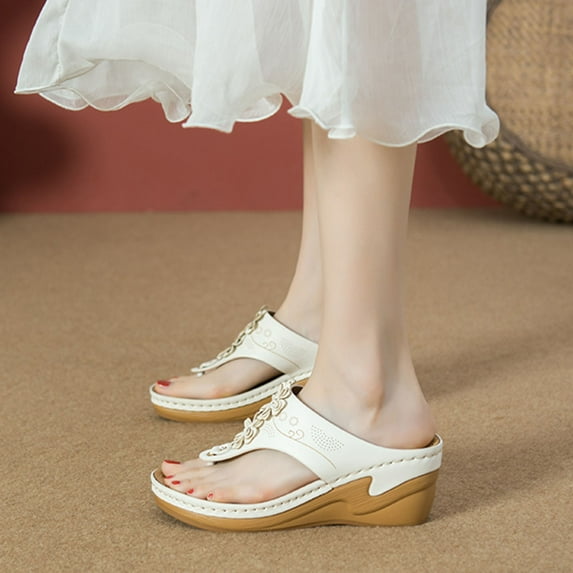 HAOTAGS Casual Walking Sandals for Ladies with Arch Support Slide Sandals Flower Comfort Open Toe Slip On White Size 8.5