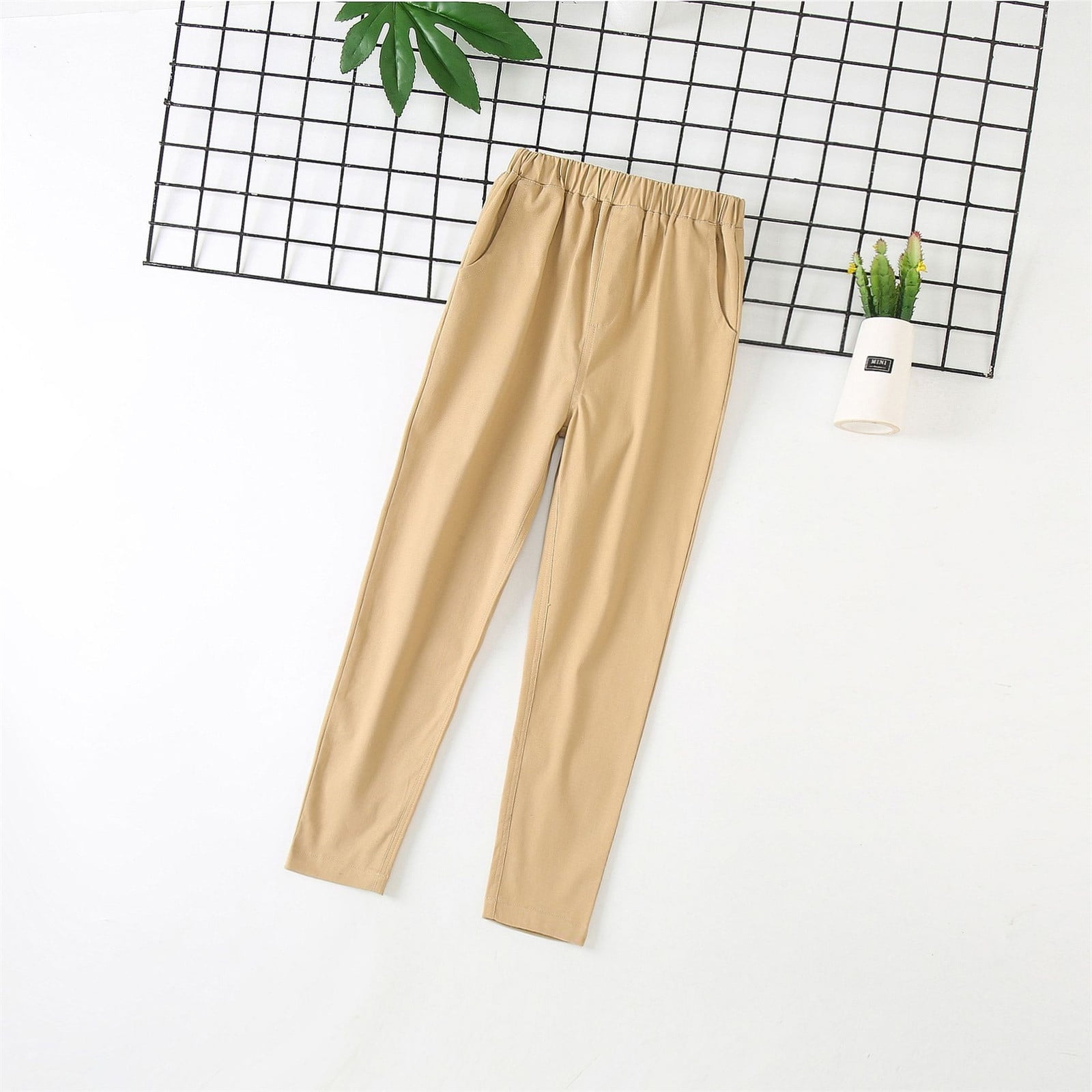 Child Boys' Pants, Performance School Uniform Pants Adjustable Waistband Full Length Trousers Khaki 6T
