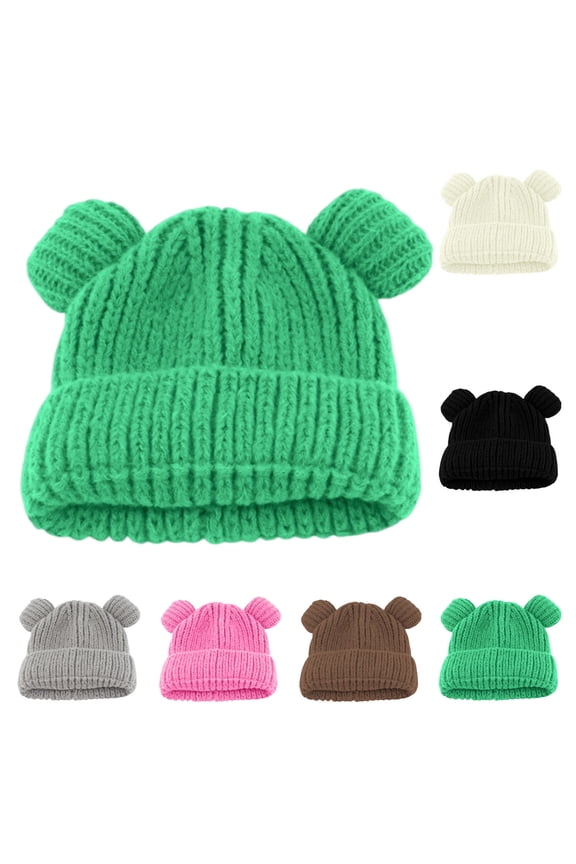 Child Knit Pom Pom Cap,Comfort Fleece Velvet Sticker Winter Beanie Black Free Size