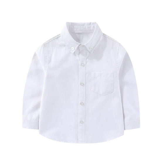 HAOTAGS Child Teens School Uniform Shirts, Long Sleeve Dress Shirts Casual Tops Solid Formal Shirts Blouse White 10-11 Years