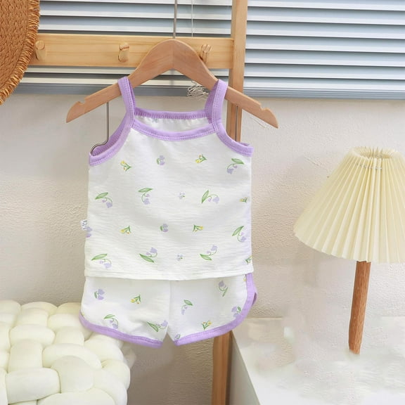 HAOTAGS 2PC Girls Outfit Sets,Round Neck Sleeveless Summer Casual 2025 Sets Size 2-3 Years