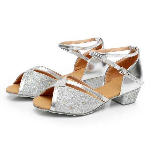 HAOTAGS Children's Latin Tango Dance Shoes, Lightweight Practice Performance Dance Practice Shoes Silver 34