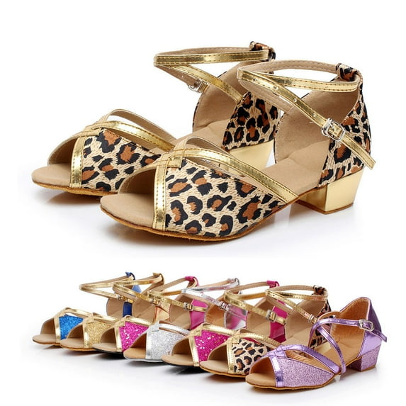 HAOTAGS Children's Latin Tango Dance Shoes, Performance Practice Lightweight Dance Practice Shoes Gold 31