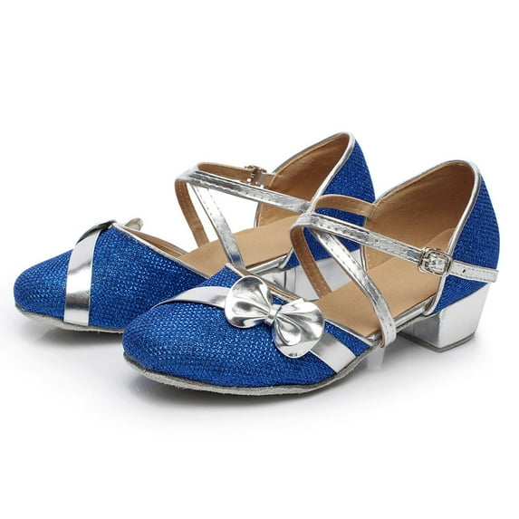 HAOTAGS Children's Latin Tango Shoes, Princess Dance Practice Lightweight Leather Shoes Blue 32