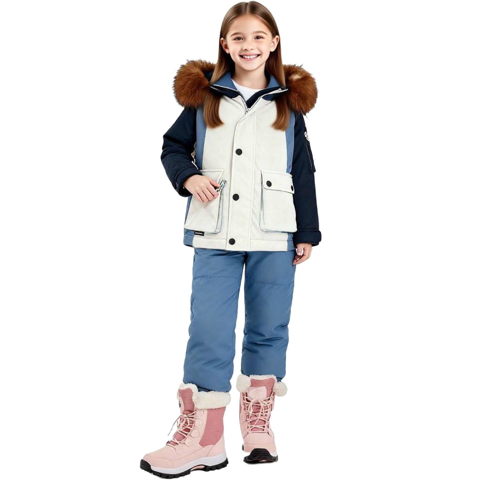 HAOTAGS Children's Ski Down Set, Thick Solid Color Large Collar ...