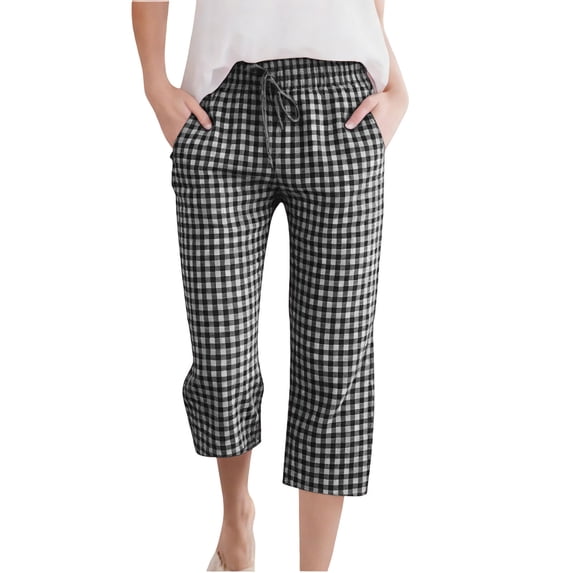HAOTAGS Cropped Pants for Girls,Side Pockets Breathable Drawstring Waist Casual Summer Pants Black 4 T