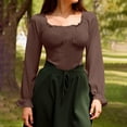 thumbnail image 1 of HAOTAGS Cropped Tops for Women Fashion Brown Shirts Long Sleeve Square Neckline Plain Shirts for Women, 1 of 9