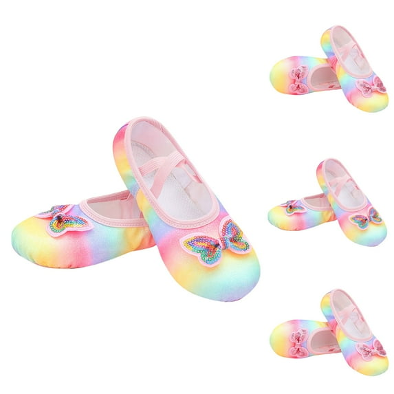 HAOTAGS Dance Shoes for Girls(4 - 15 years), Glittery Bowknot Soft Sole Gradient Rhinestone Dance Shoes Multicolor 25