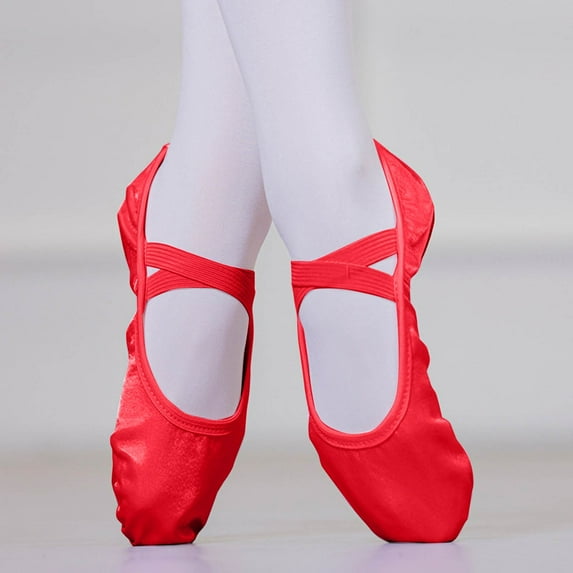 HAOTAGS Dance Shoes for Girls, Round&nbsp;Toe Yoga Practice with Elastic Band Little Kids Big Kids Shoes Red 4.5 T