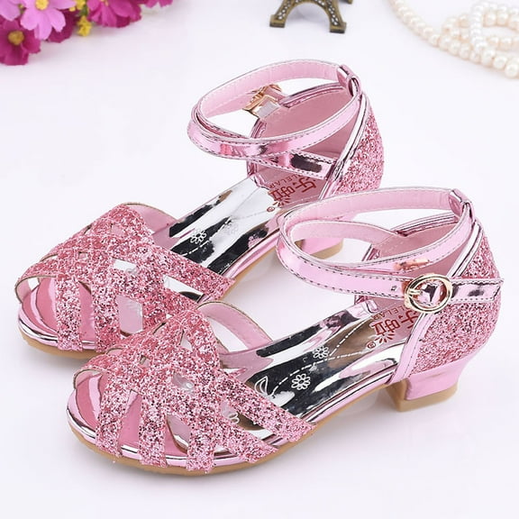 HAOTAGS Dance Shoes for Toddler Girls, Sparkle Latin Breathable Sequin Princess Dance Sneakers Sandals Pink 32