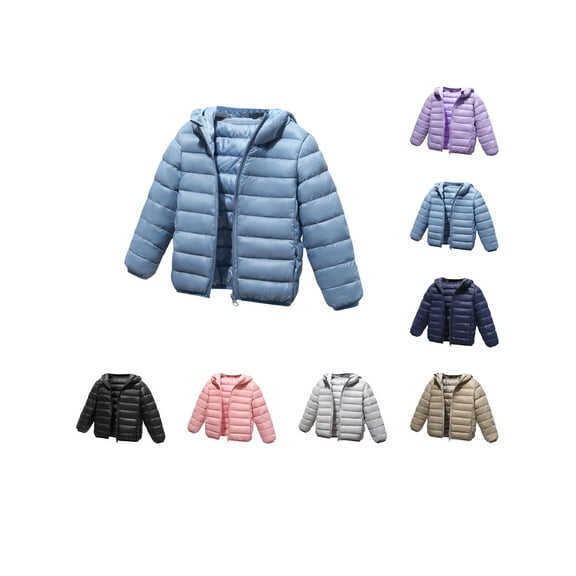 HAOTAGS Down Jacket Big Girls, Warm Long-sleeve Lightweight Kids Winter Outerwear Sky Blue 10-11Years