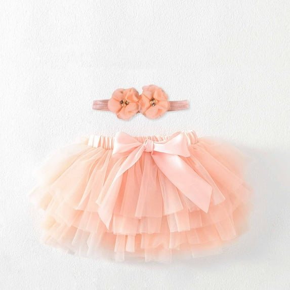 HAOTAGS Dress for Baby Girls, Dance Skirt Elastic Waist Princess Tulle Dress Rose Gold 1 T